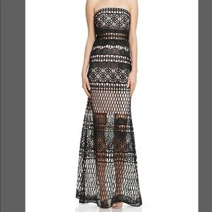 NWT LM Collection Strapless Crochet Lace Gown Prom Dress Black/Nude Sz 2